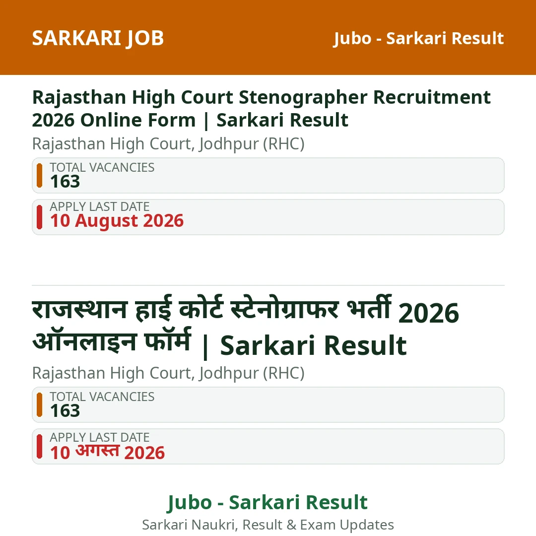 Rajasthan High Court Stenographer Recruitment 2026 Online Form | Sarkari Result