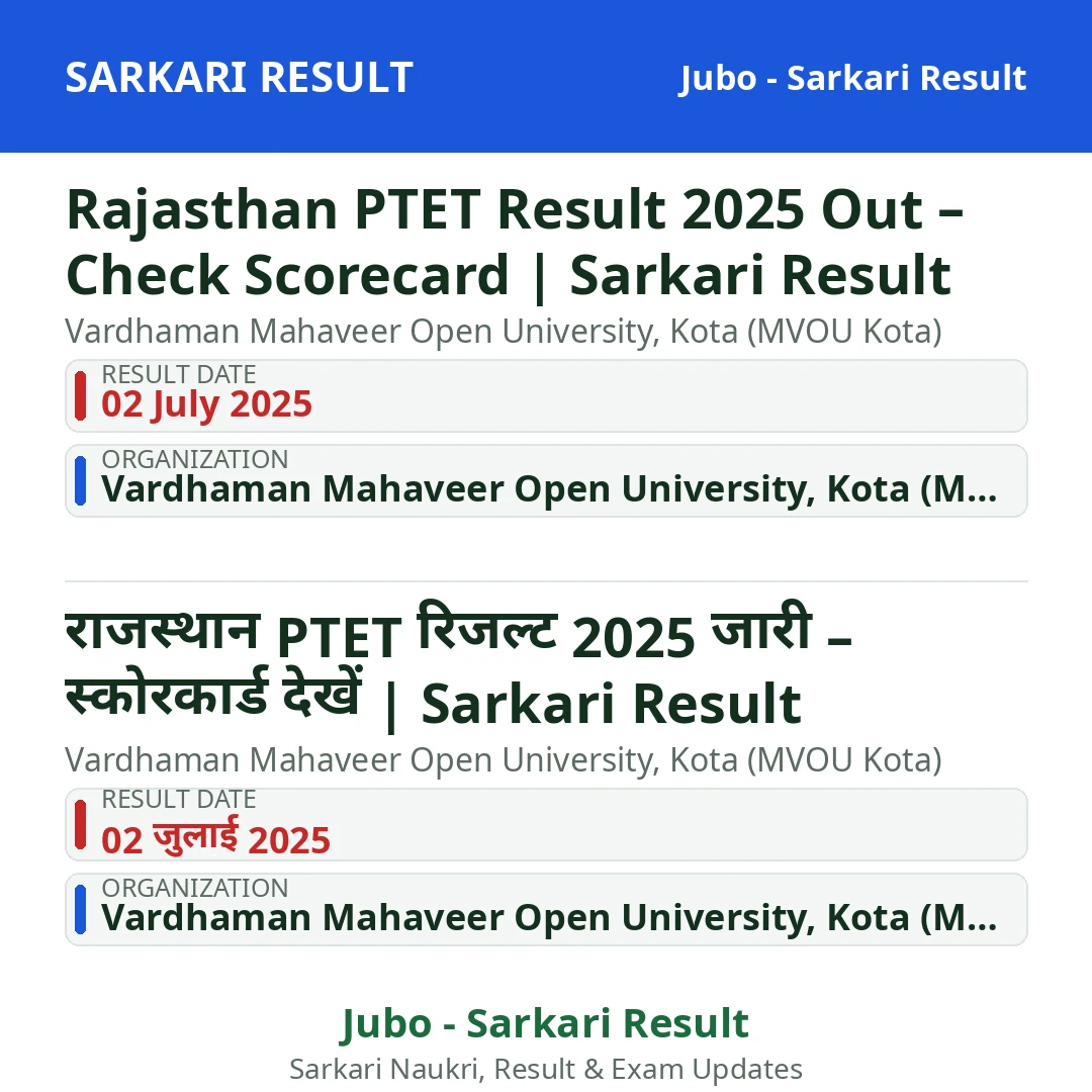 Rajasthan PTET Result 2025 Out – Check Scorecard | Sarkari Result