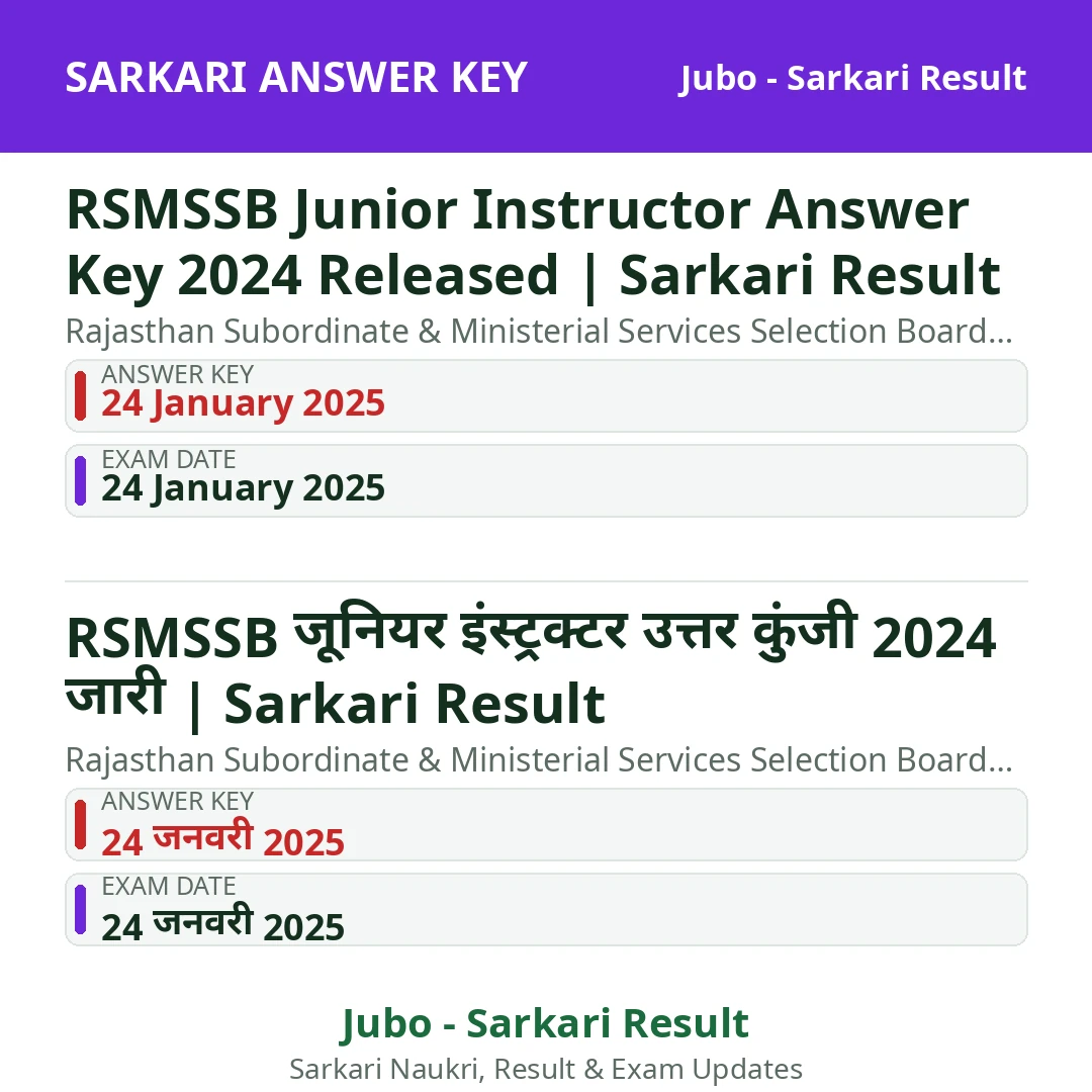 RSMSSB Junior Instructor Answer Key 2024 Released | Sarkari Result
