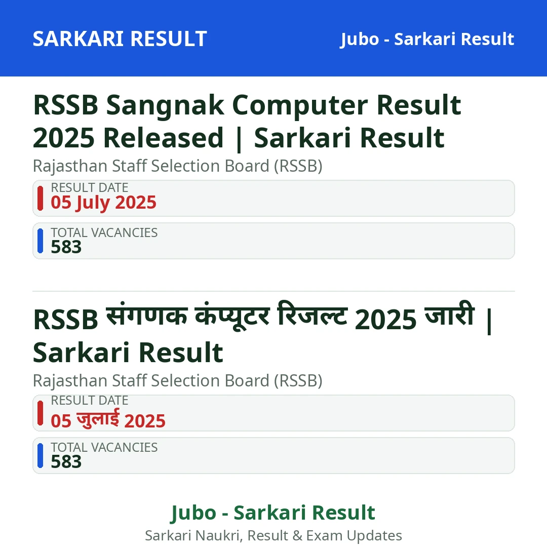 RSSB Sangnak Computer Result 2025 Released | Sarkari Result