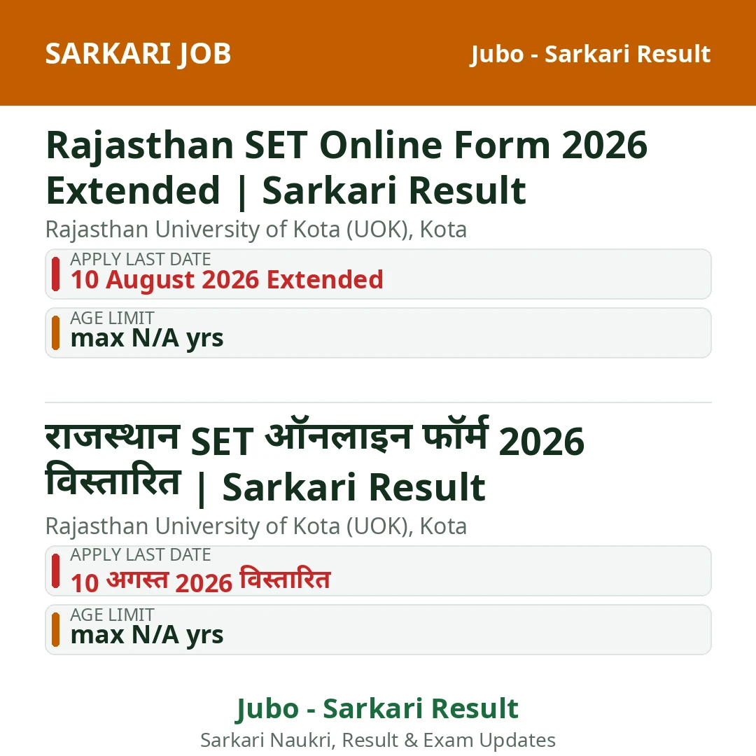 Rajasthan SET Online Form 2026 Extended | Sarkari Result