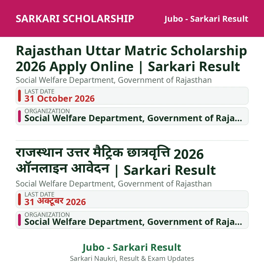 Rajasthan Uttar Matric Scholarship 2026 Apply Online | Sarkari Result