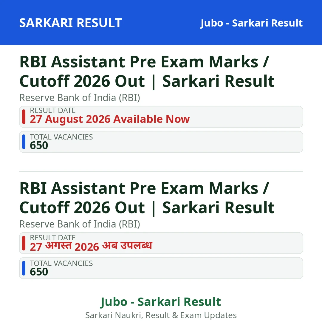 RBI Assistant Pre Exam Marks / Cutoff 2026 Out | Sarkari Result