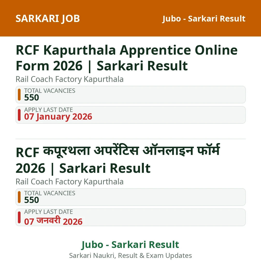 RCF Kapurthala Apprentice Online Form 2026 | Sarkari Result