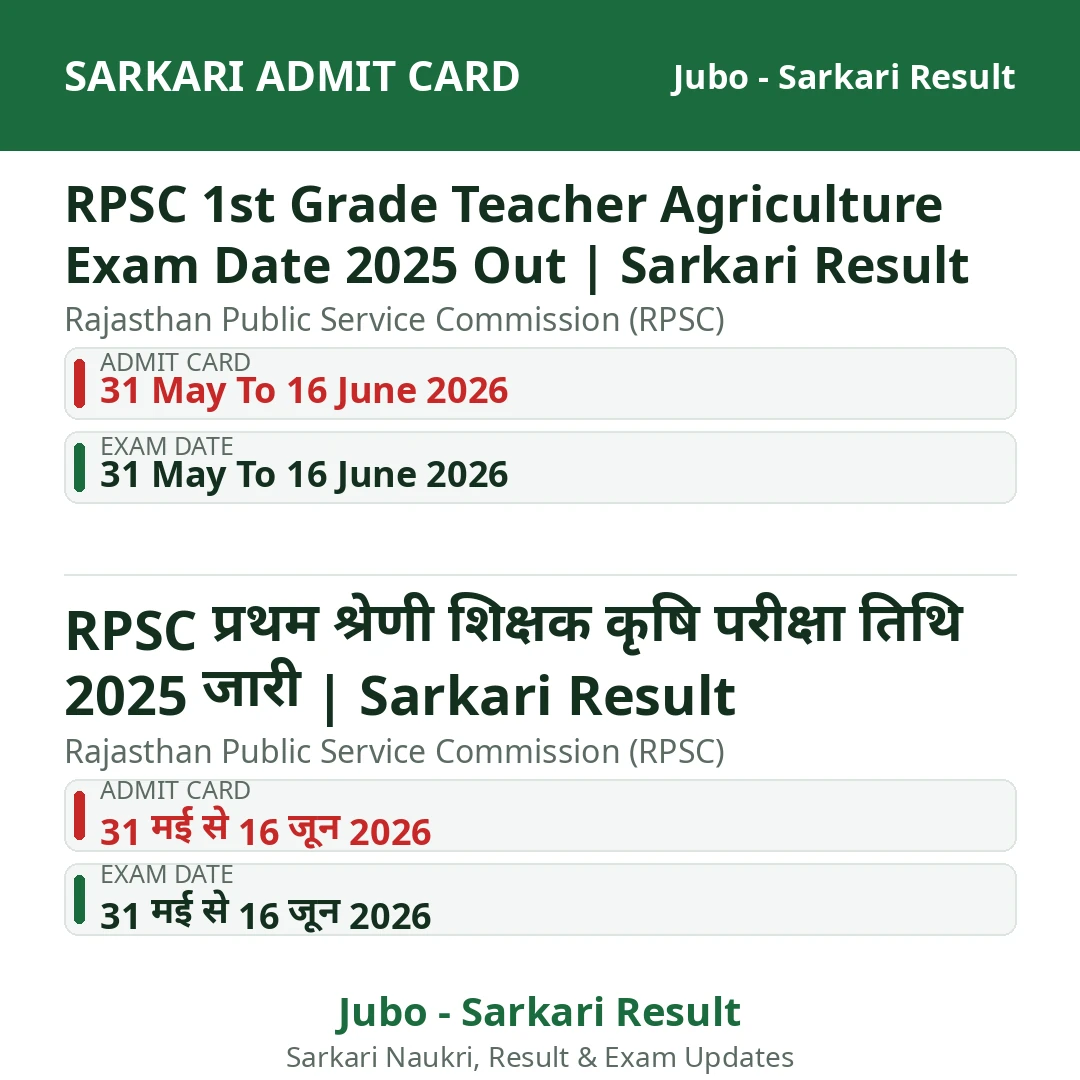 RPSC 1st Grade Teacher Agriculture Exam Date 2025 Out | Sarkari Result