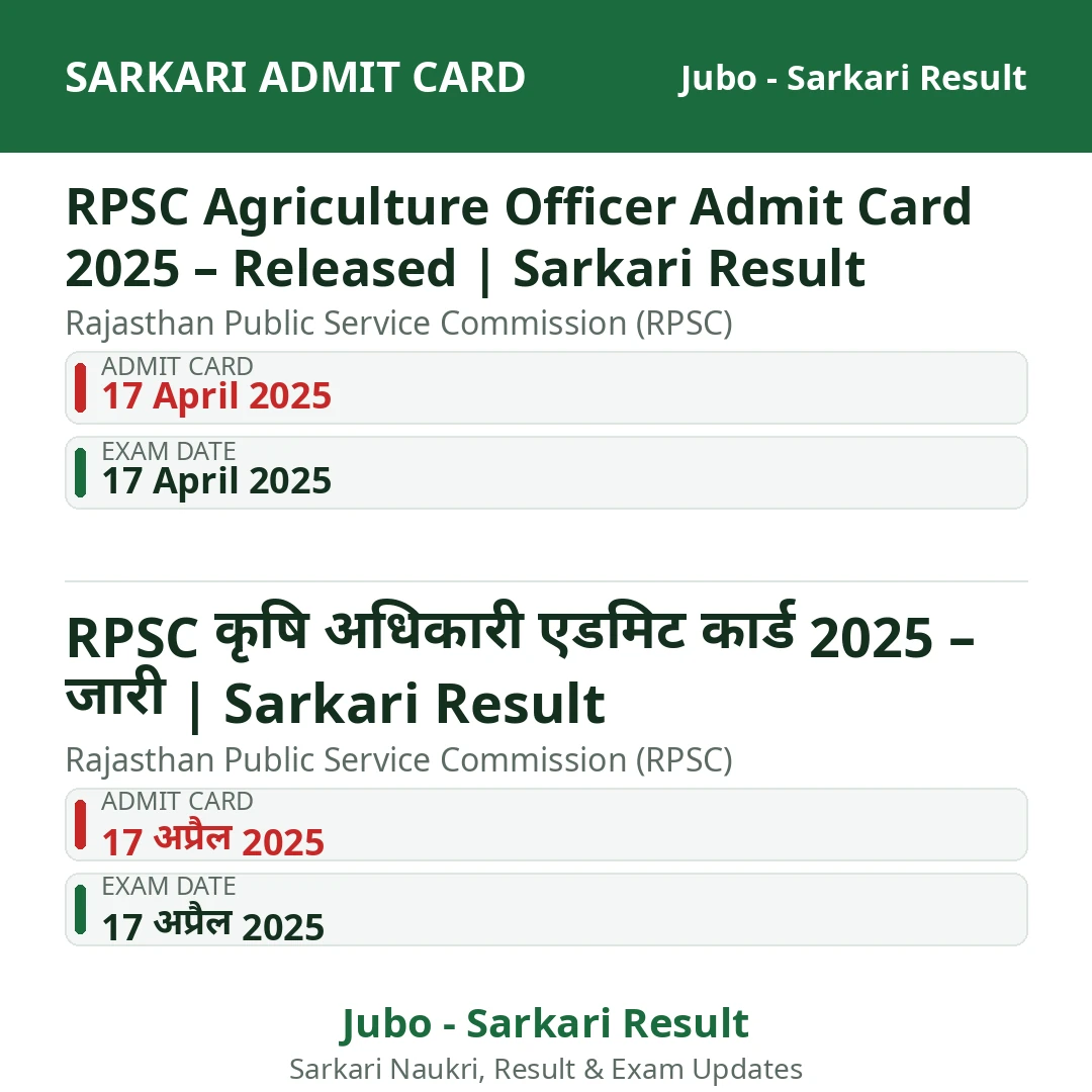 RPSC Agriculture Officer Admit Card 2025 – Released | Sarkari Result