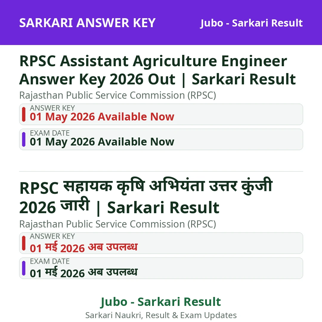 RPSC Assistant Agriculture Engineer Answer Key 2026 Out | Sarkari Result