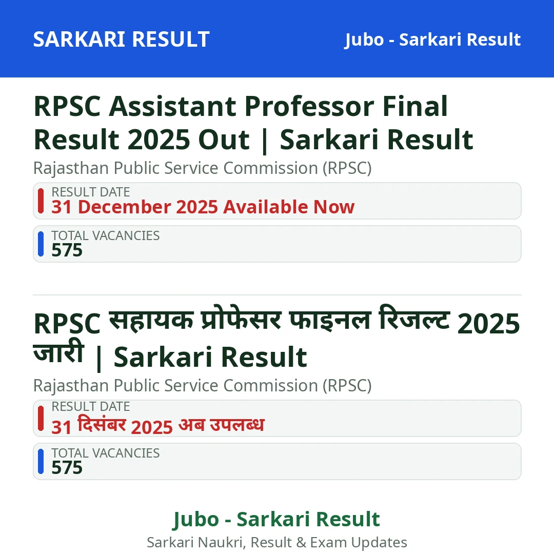 RPSC Assistant Professor Final Result 2025 Out | Sarkari Result