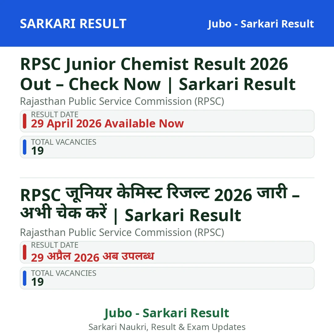RPSC Junior Chemist Result 2026 Out – Check Now | Sarkari Result