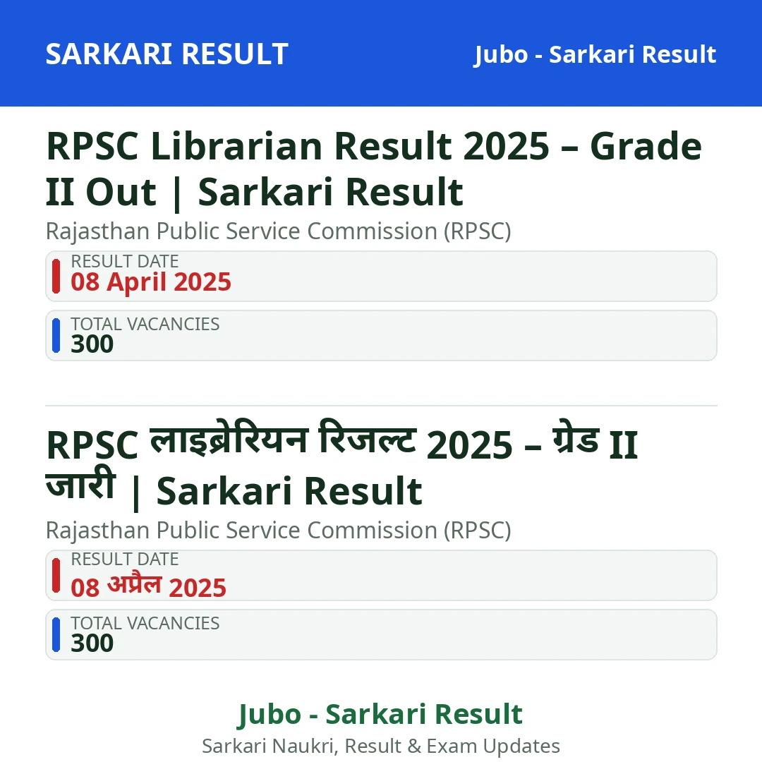 RPSC Librarian Result 2025 – Grade II Out | Sarkari Result