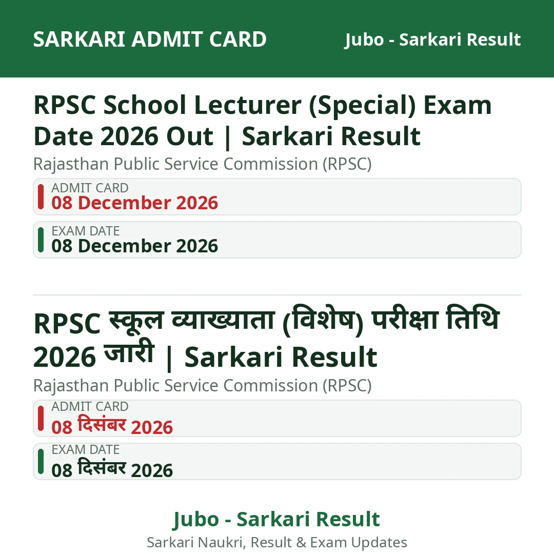 RPSC School Lecturer (Special) Exam Date 2026 Out | Sarkari Result