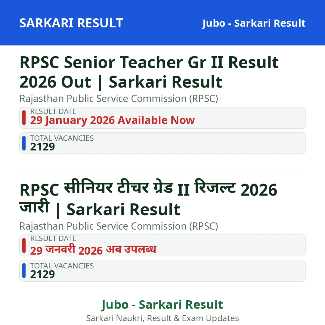 RPSC Senior Teacher Gr II Result 2026 Out | Sarkari Result