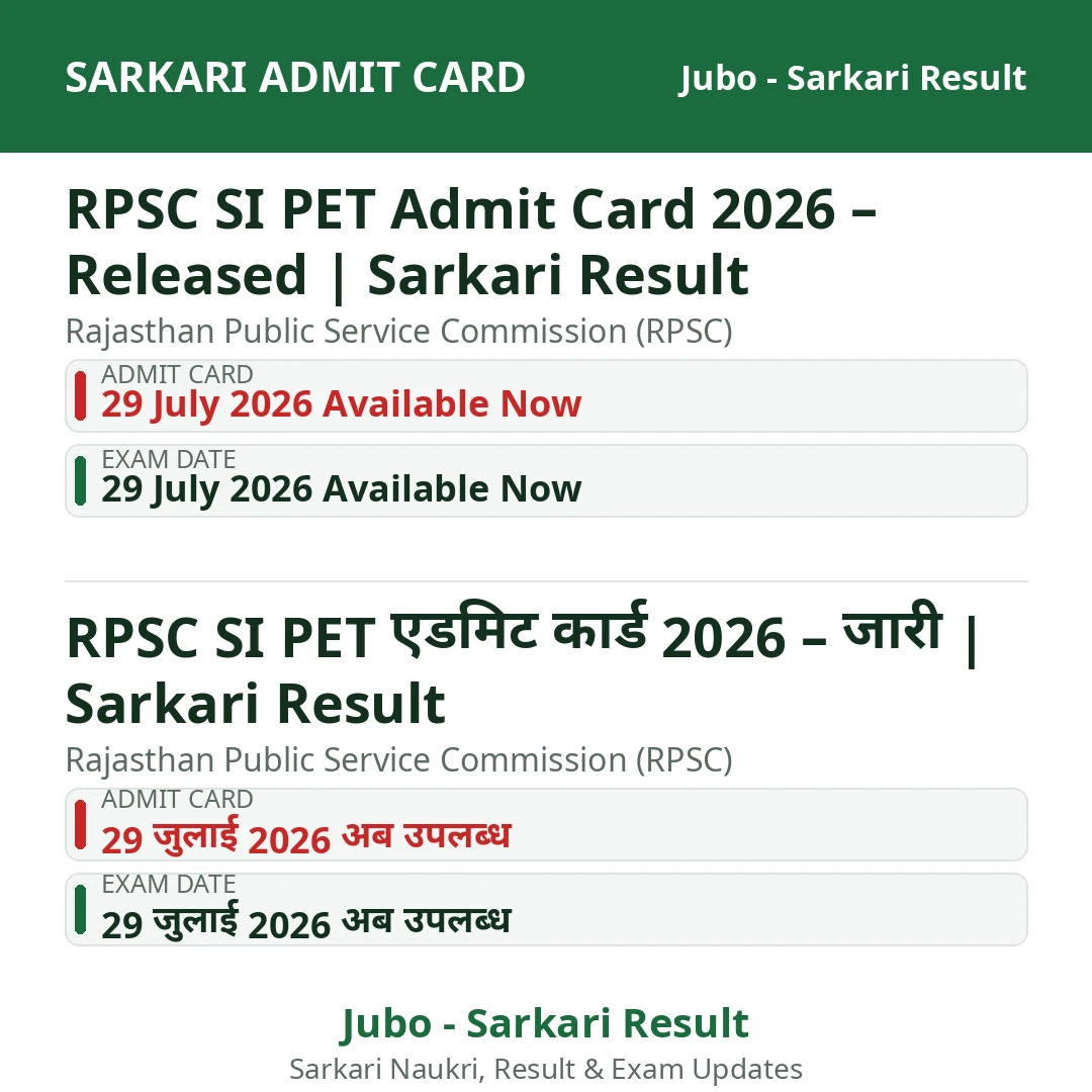 RPSC SI PET Admit Card 2026 – Released | Sarkari Result
