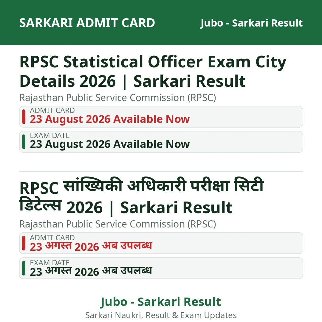 RPSC Statistical Officer Exam City Details 2026 | Sarkari Result