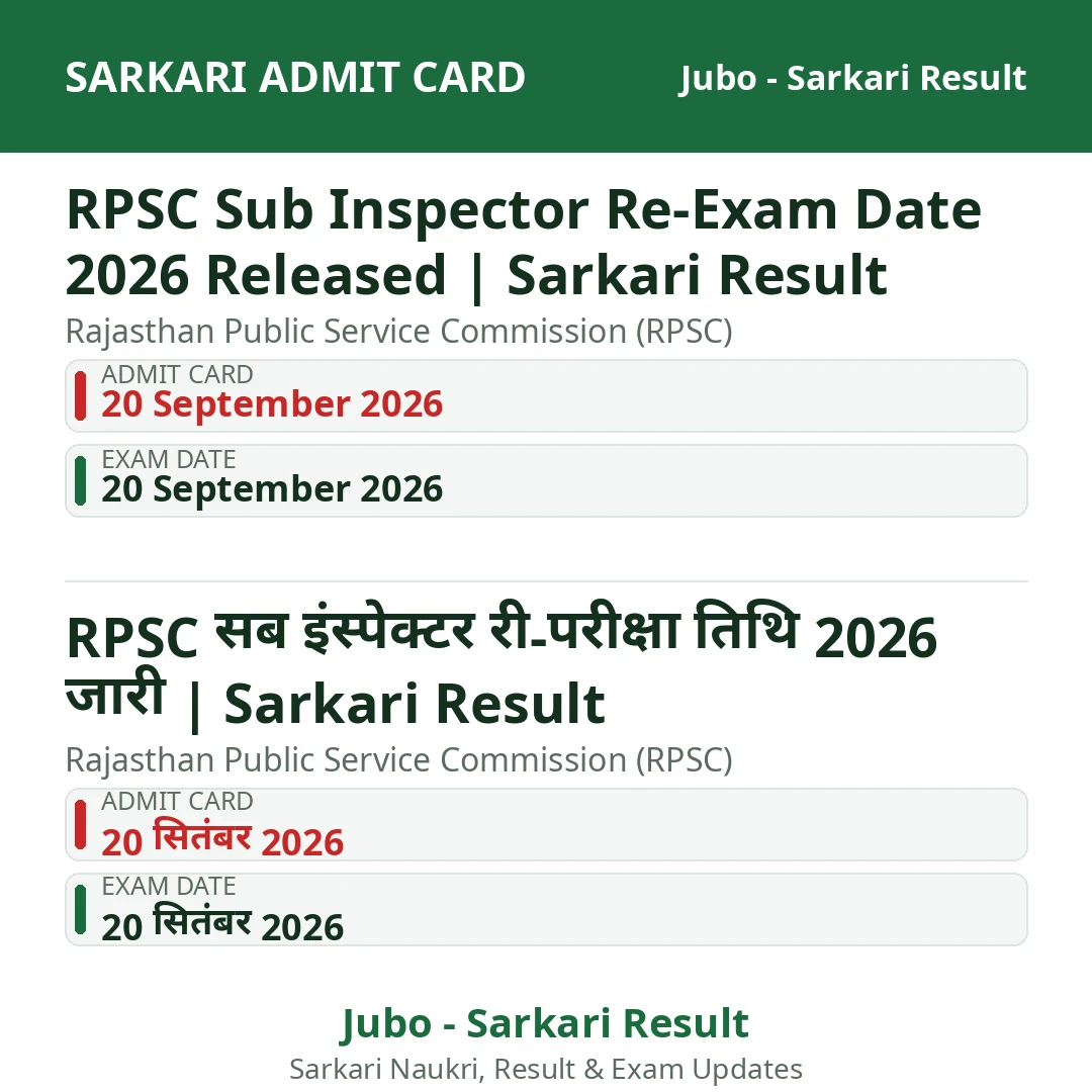 RPSC Sub Inspector Re-Exam Date 2026 Released | Sarkari Result