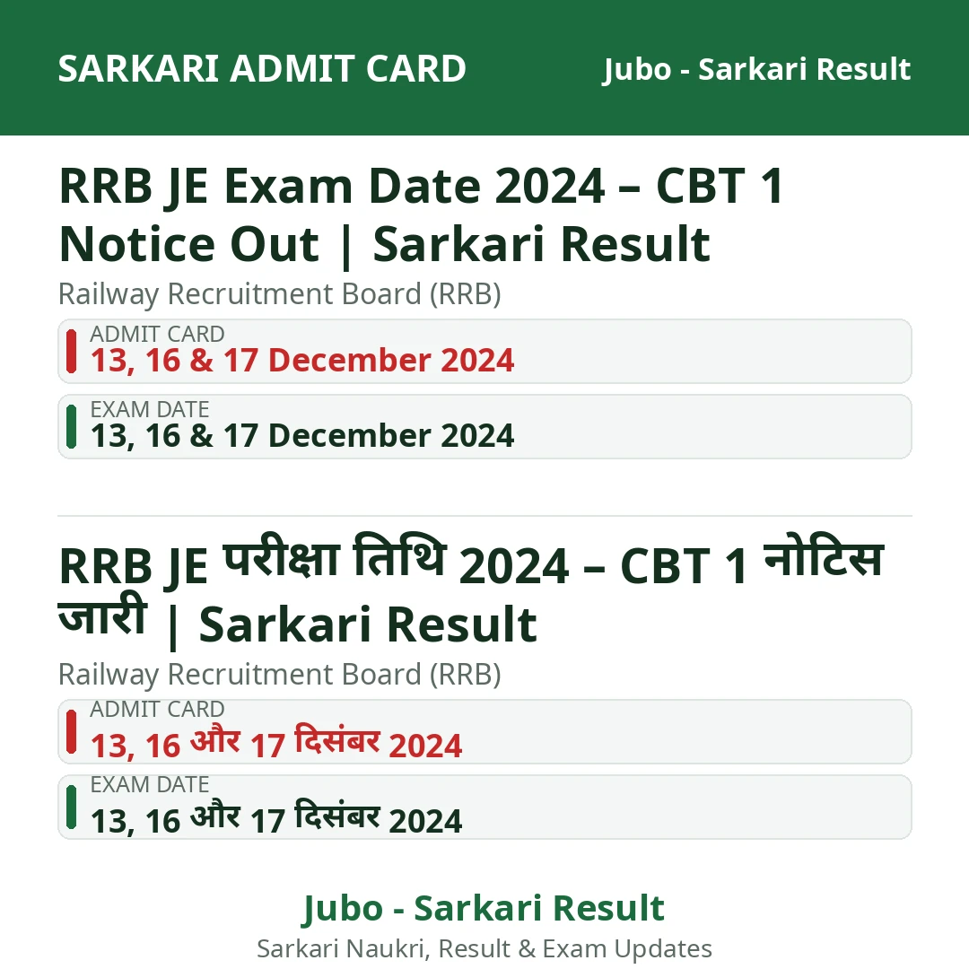 RRB JE Exam Date 2024 – CBT 1 Notice Out | Sarkari Result