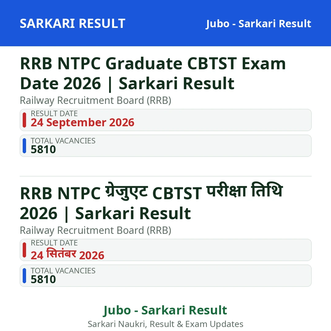 RRB NTPC Graduate CBTST Exam Date 2026 | Sarkari Result
