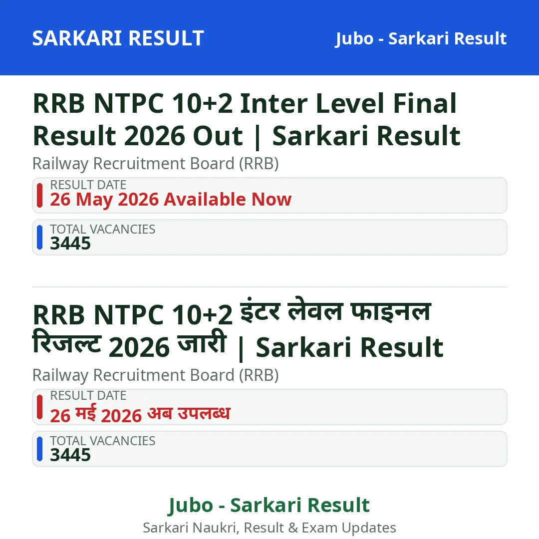 RRB NTPC 10+2 Inter Level Final Result 2026 Out | Sarkari Result