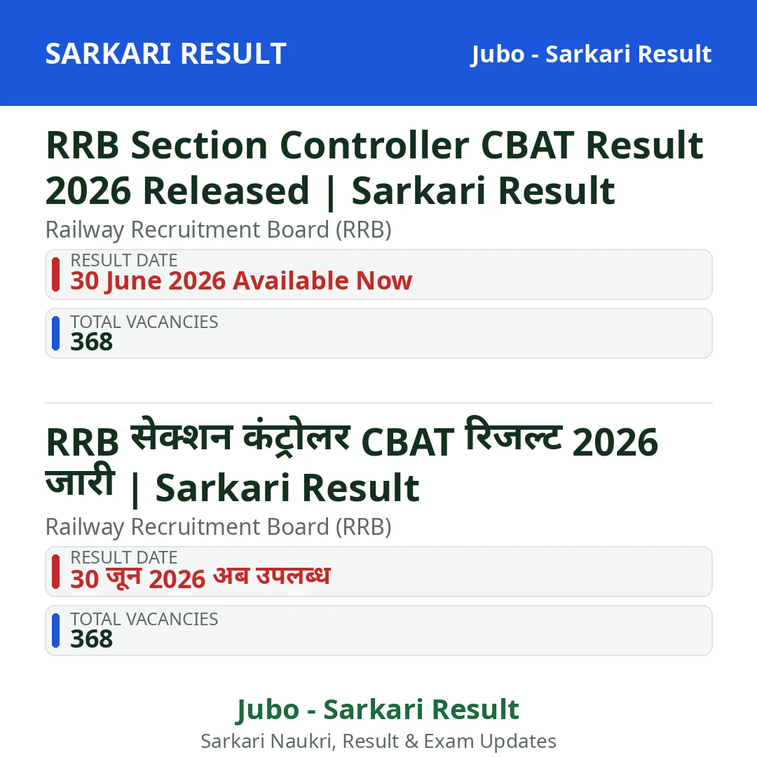 RRB Section Controller CBAT Result 2026 Released | Sarkari Result