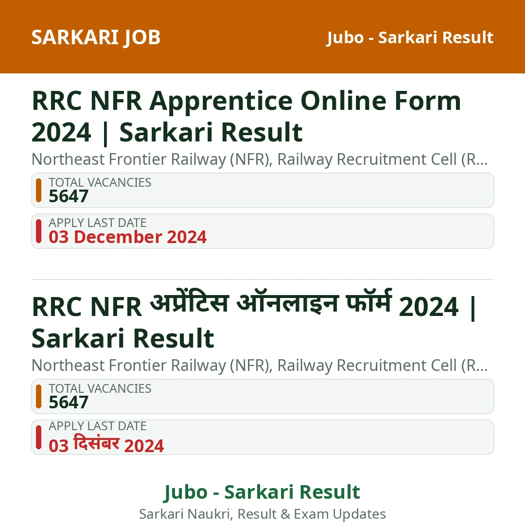 RRC NFR Apprentice Online Form 2024 | Sarkari Result