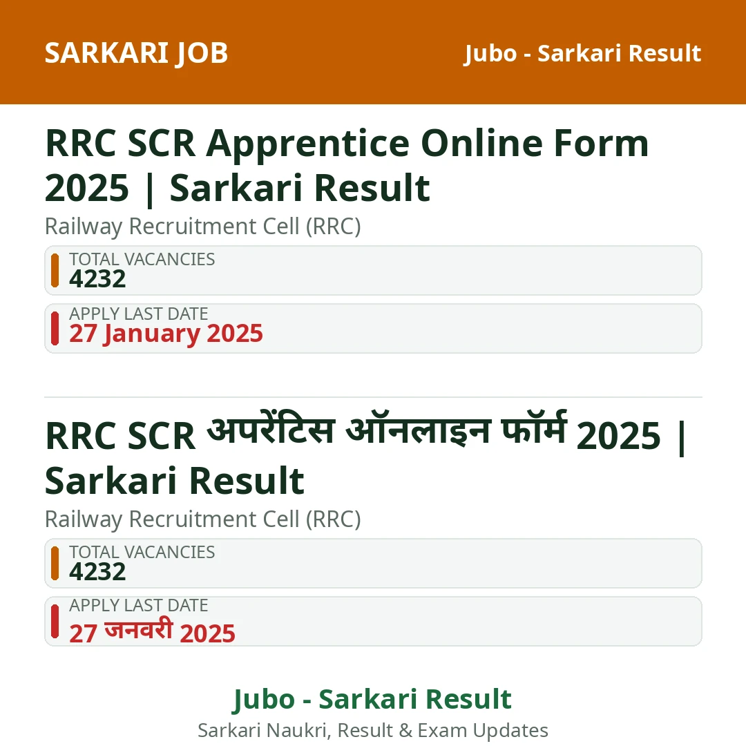 RRC SCR Apprentice Online Form 2025 | Sarkari Result