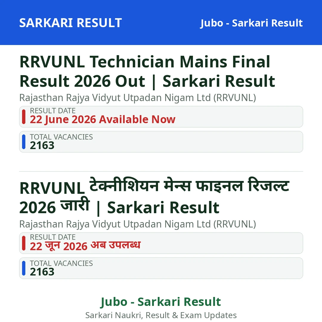 RRVUNL Technician Mains Final Result 2026 Out | Sarkari Result