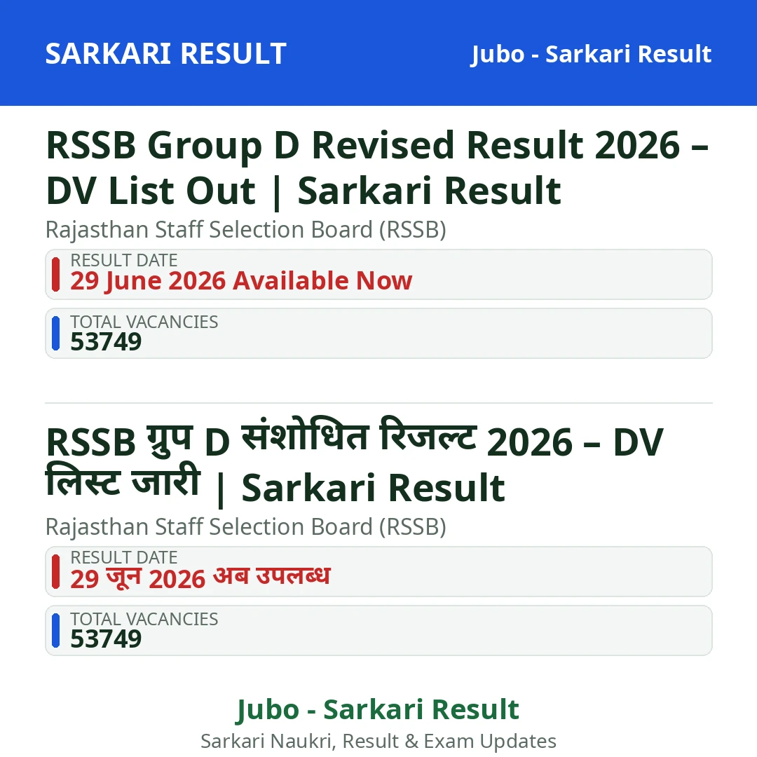 RSSB Group D Revised Result 2026 – DV List Out | Sarkari Result