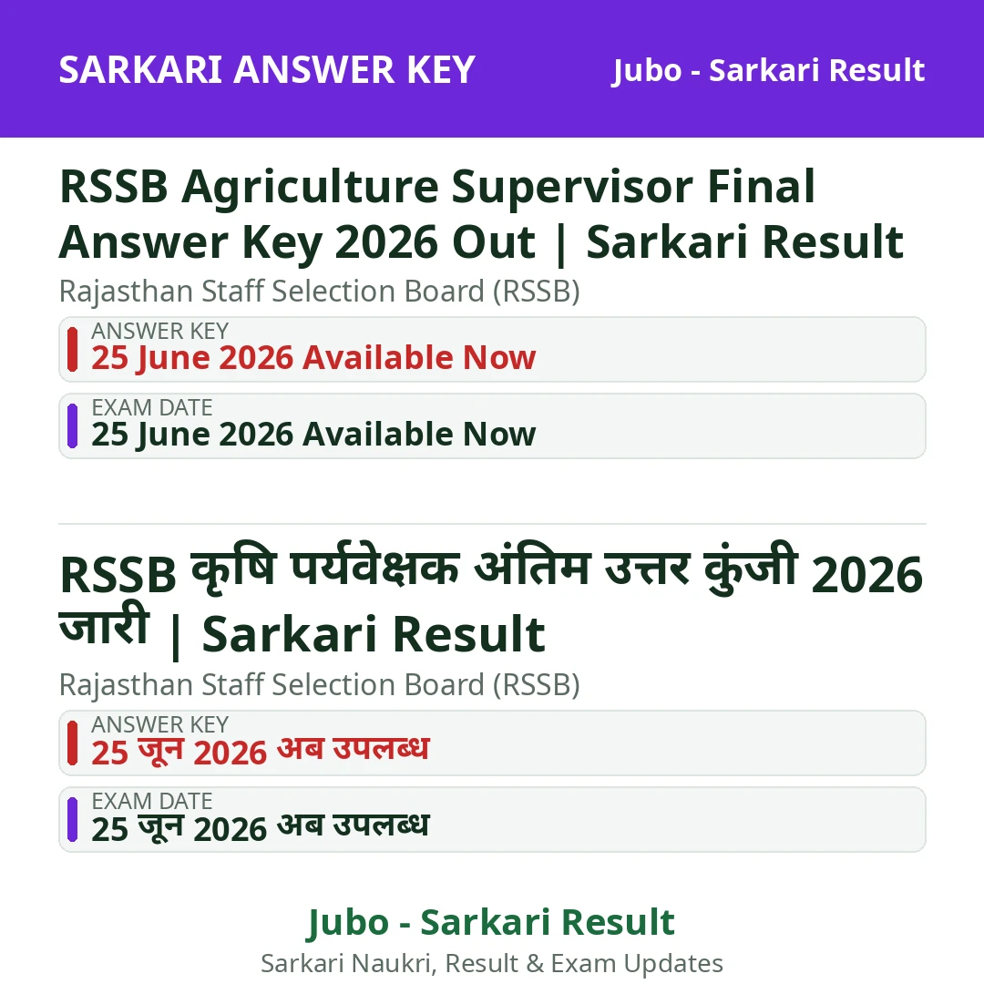 RSSB Agriculture Supervisor Final Answer Key 2026 Out | Sarkari Result