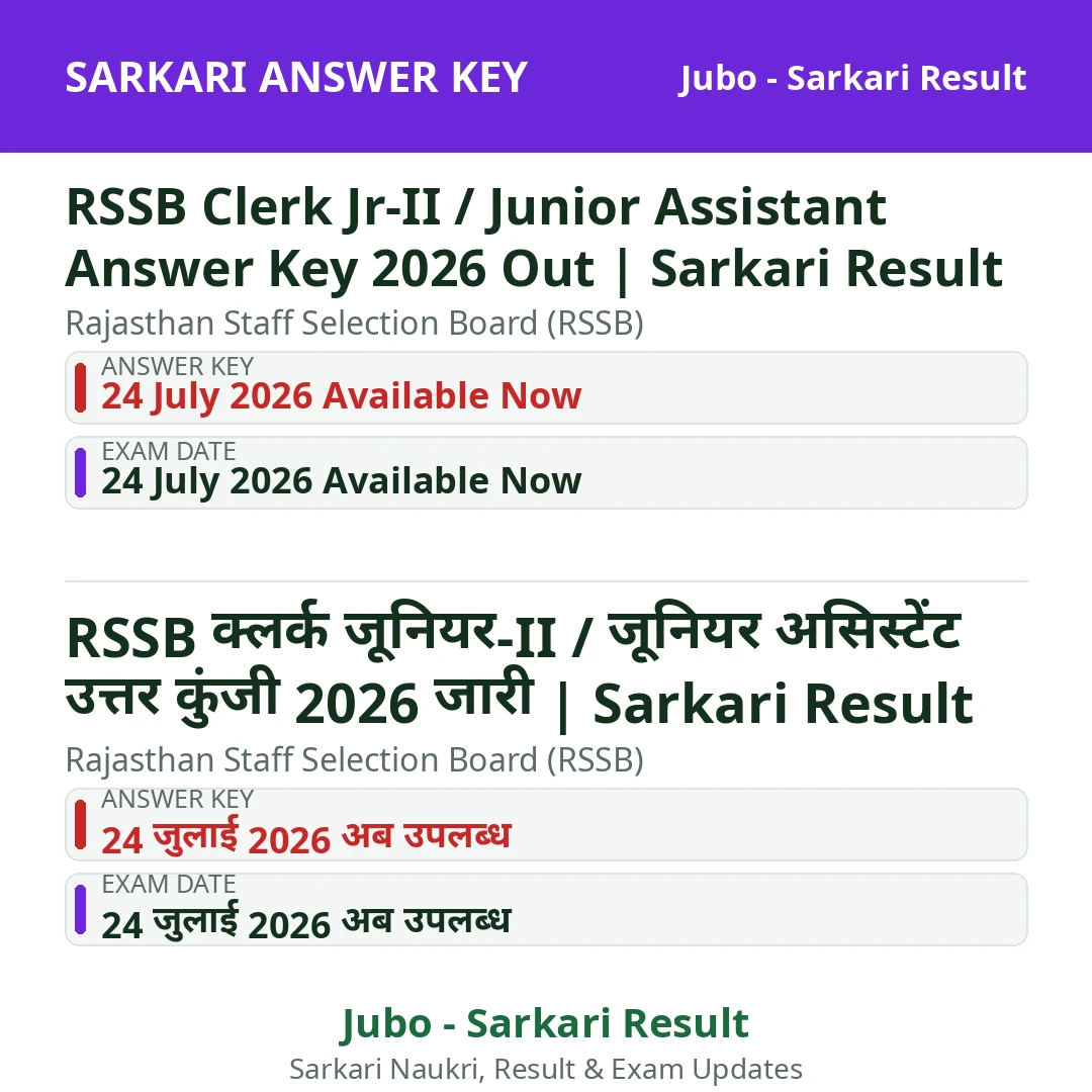 RSSB Clerk Jr-II / Junior Assistant Answer Key 2026 Out | Sarkari Result