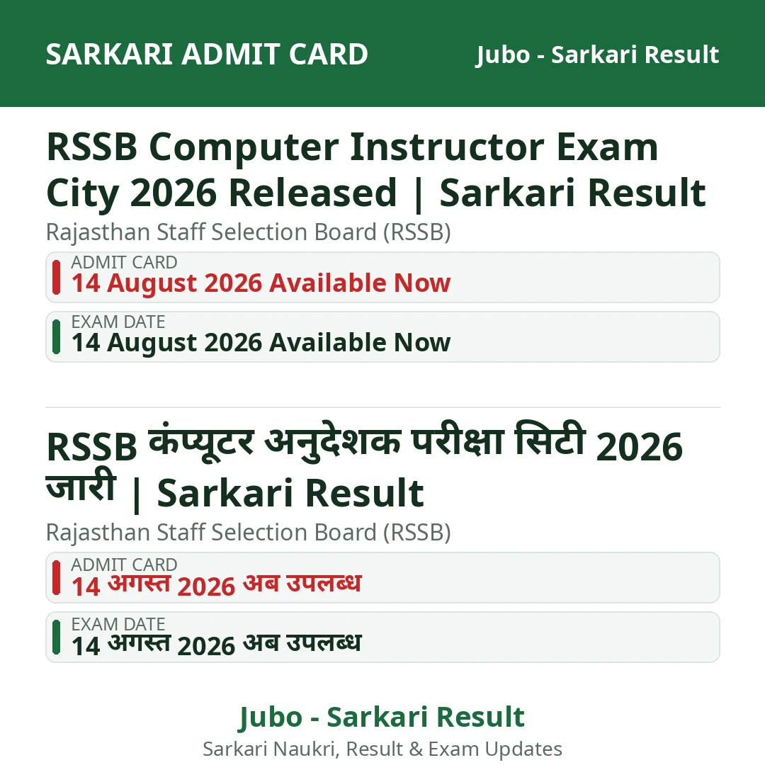 RSSB Computer Instructor Exam City 2026 Released | Sarkari Result