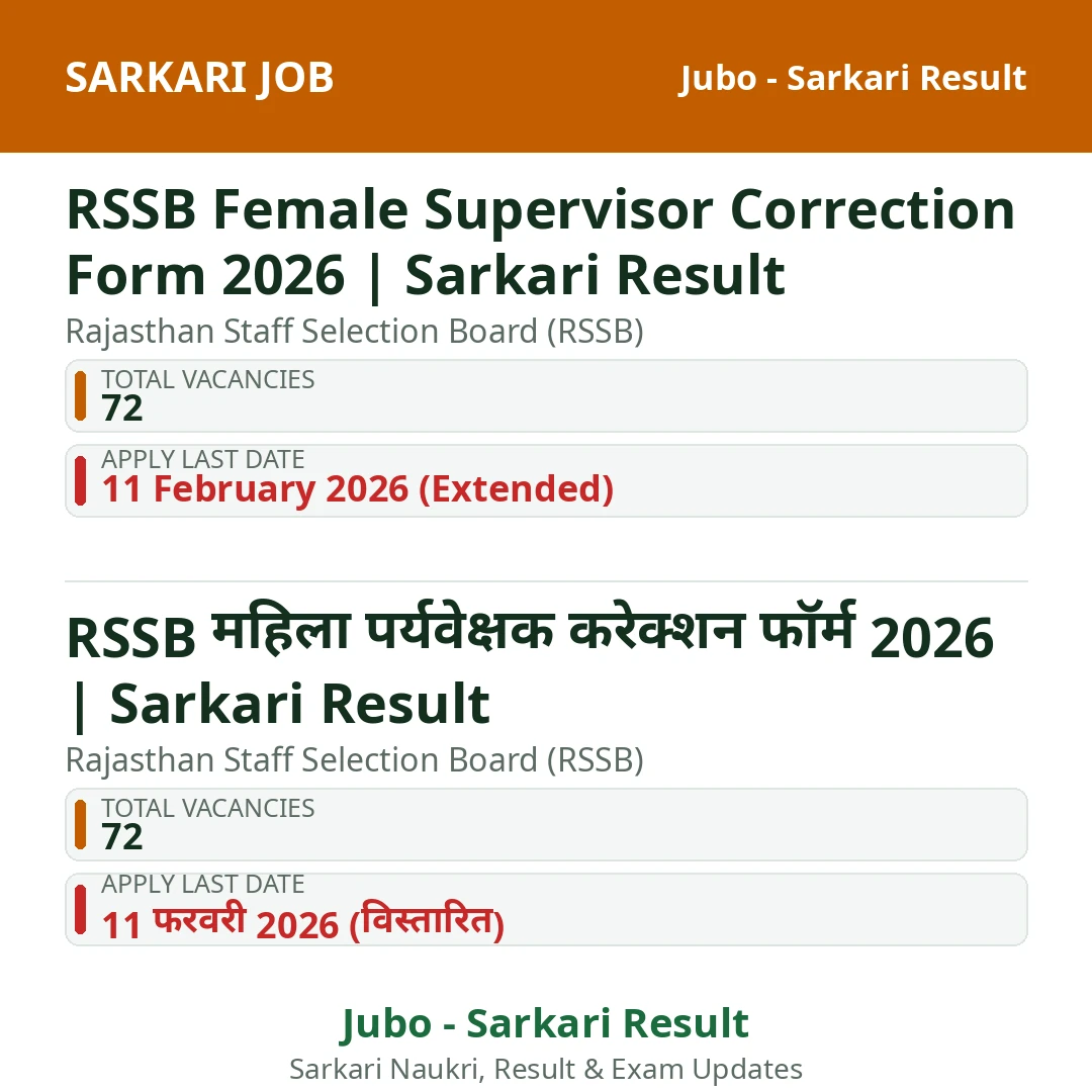 RSSB Female Supervisor Correction Form 2026 | Sarkari Result