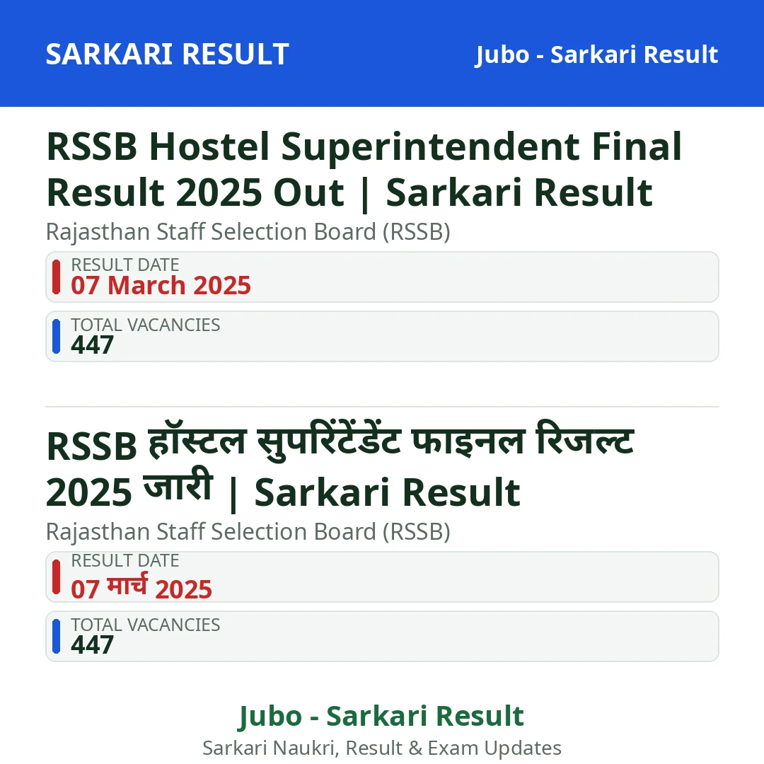 RSSB Hostel Superintendent Final Result 2025 Out | Sarkari Result
