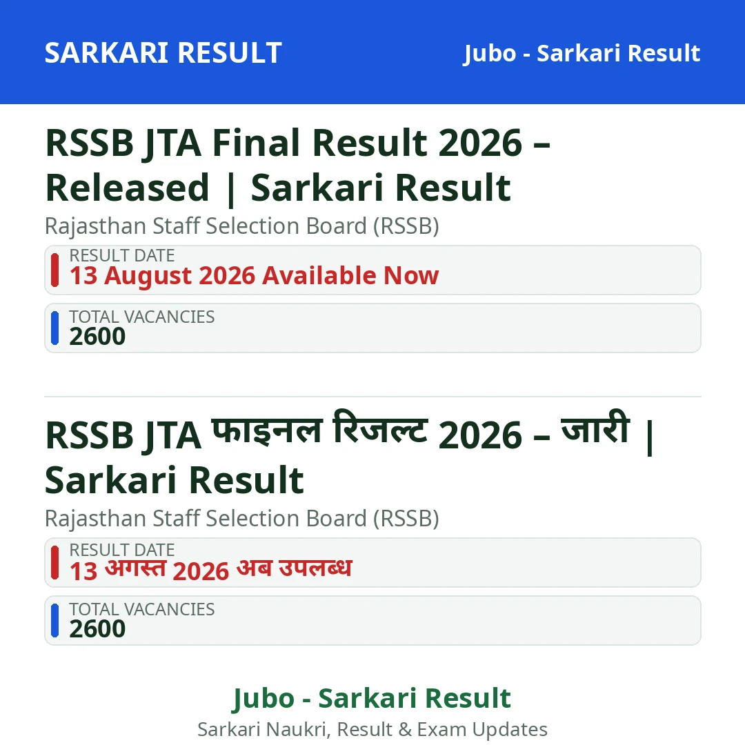 RSSB JTA Final Result 2026 – Released | Sarkari Result
