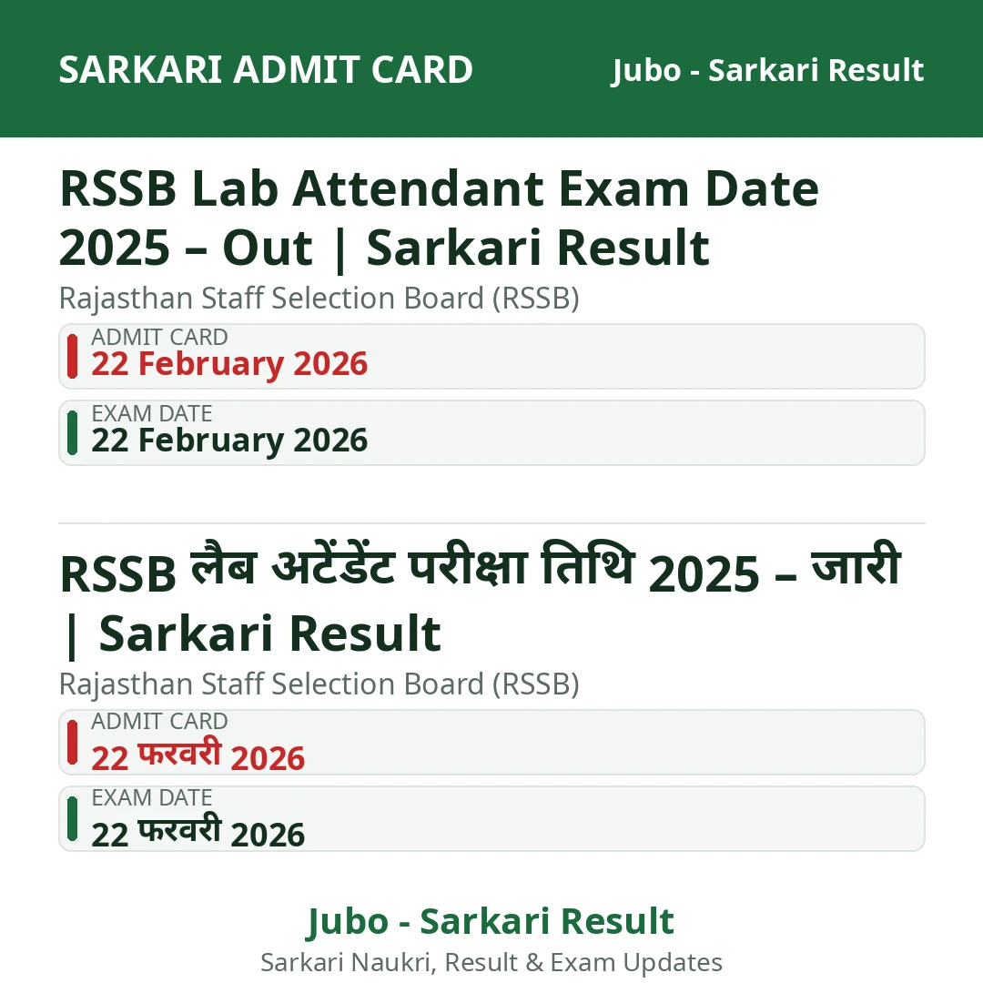 RSSB Lab Attendant Exam Date 2025 – Out | Sarkari Result