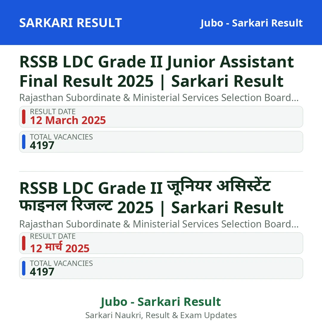 RSSB LDC Grade II Junior Assistant Final Result 2025 | Sarkari Result