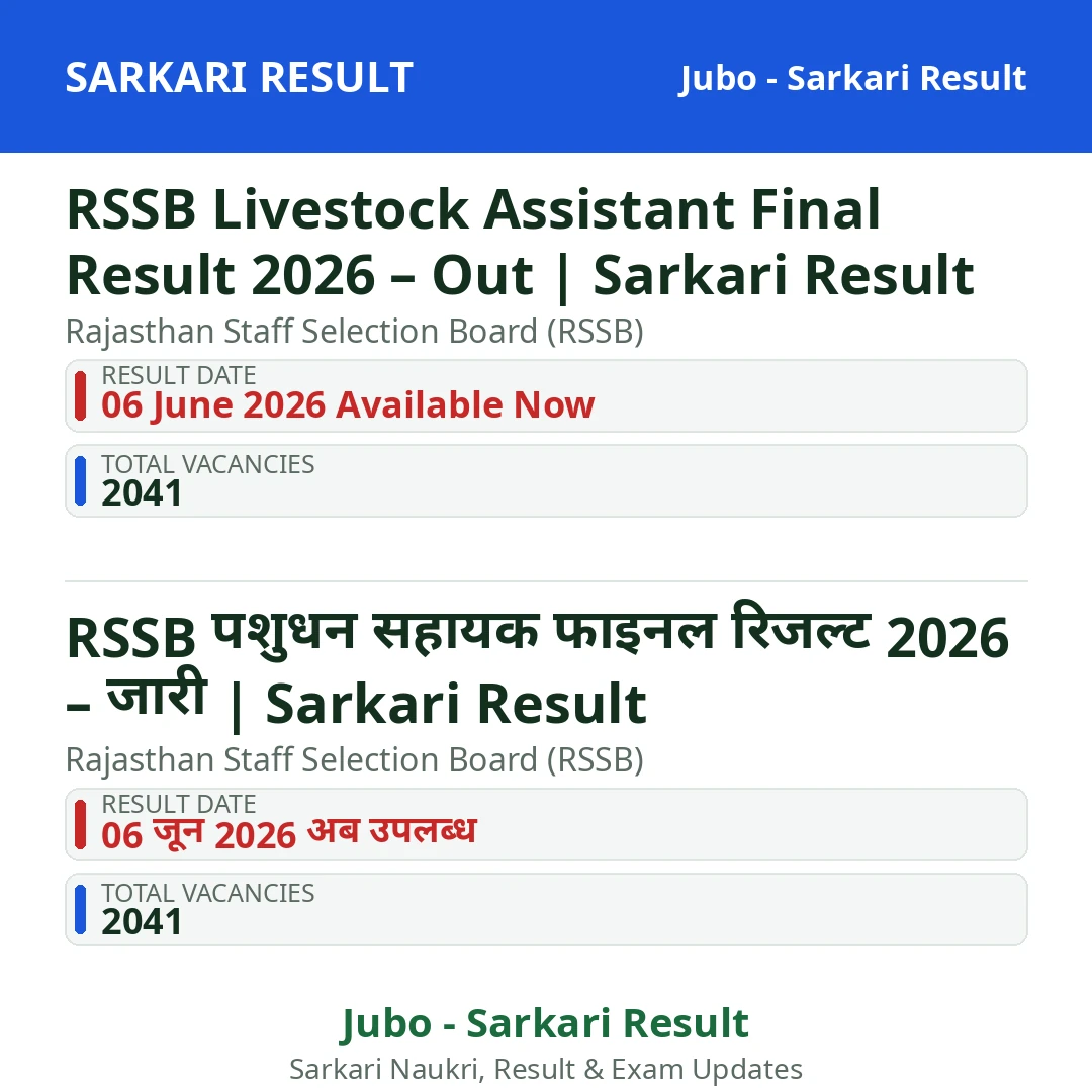 RSSB Livestock Assistant Final Result 2026 – Out | Sarkari Result