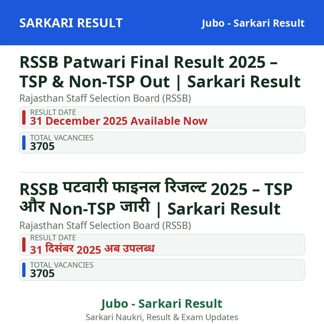 RSSB Patwari Final Result 2025 – TSP & Non-TSP Out | Sarkari Result