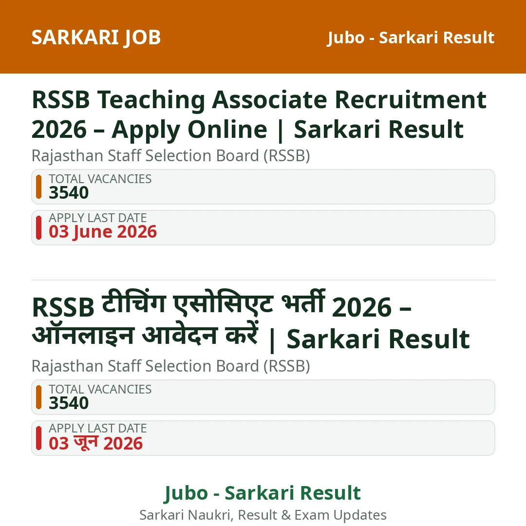 RSSB Teaching Associate Recruitment 2026 – Apply Online | Sarkari Result