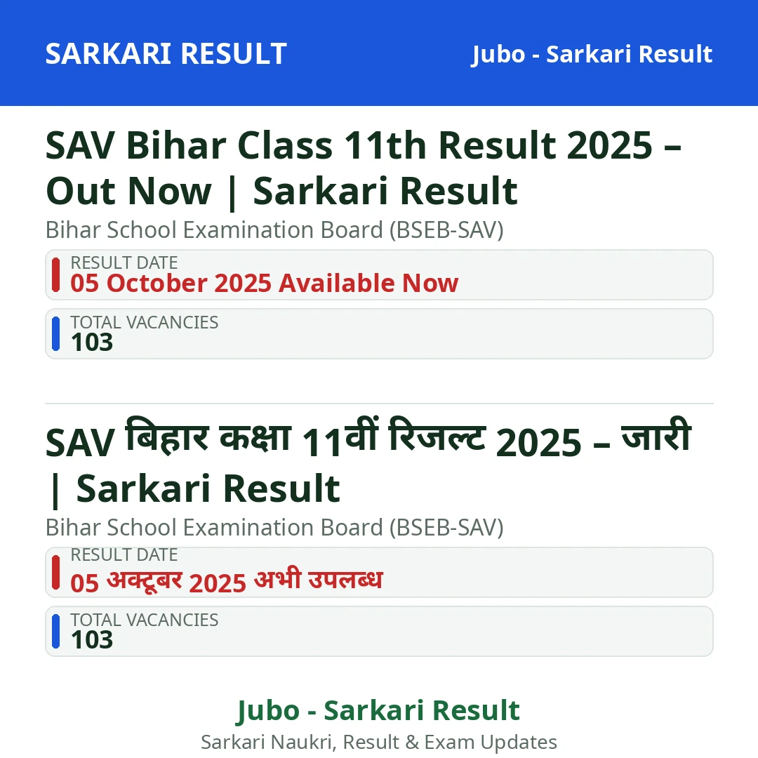 SAV Bihar Class 11th Result 2025 – Out Now | Sarkari Result