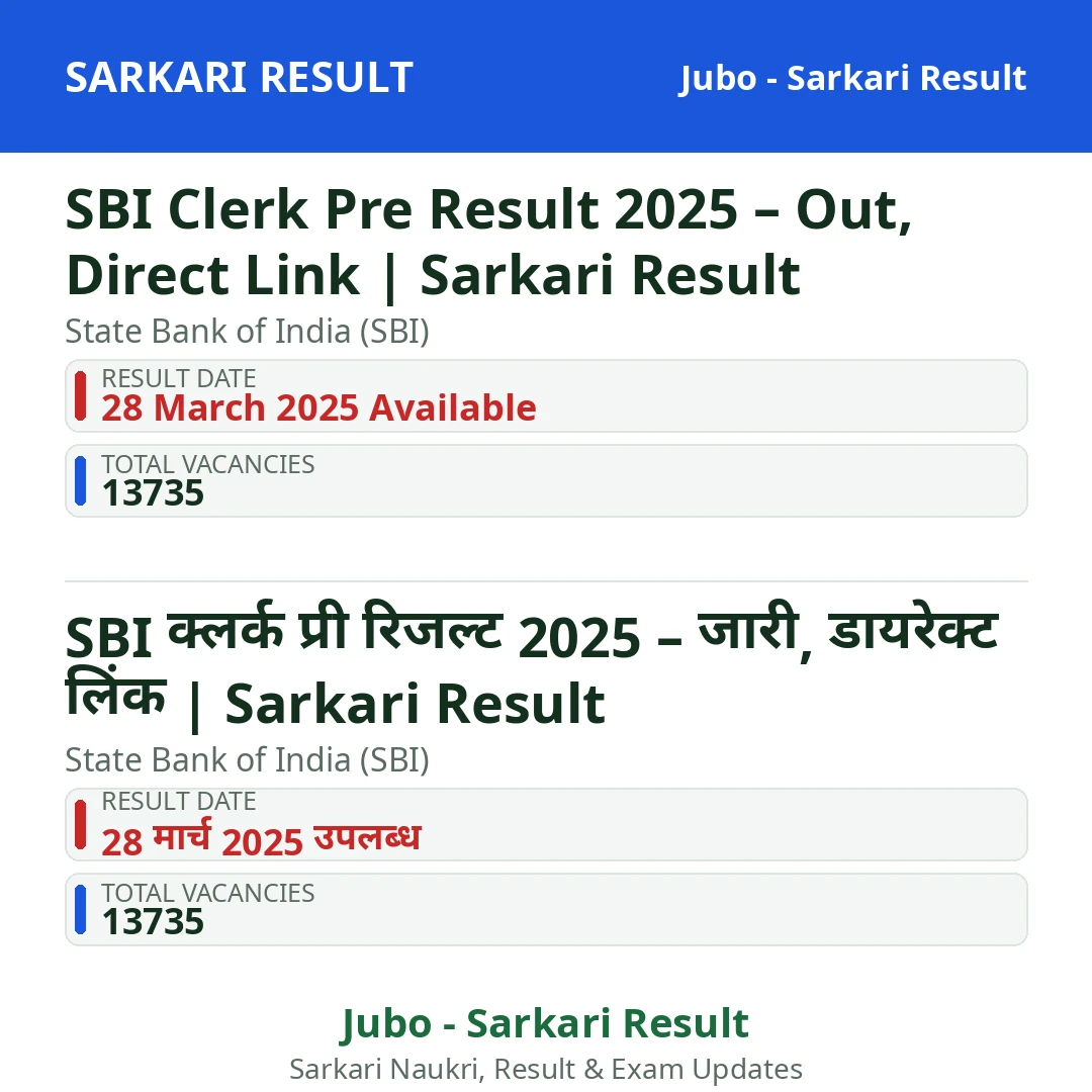 SBI Clerk Pre Result 2025 – Out, Direct Link | Sarkari Result