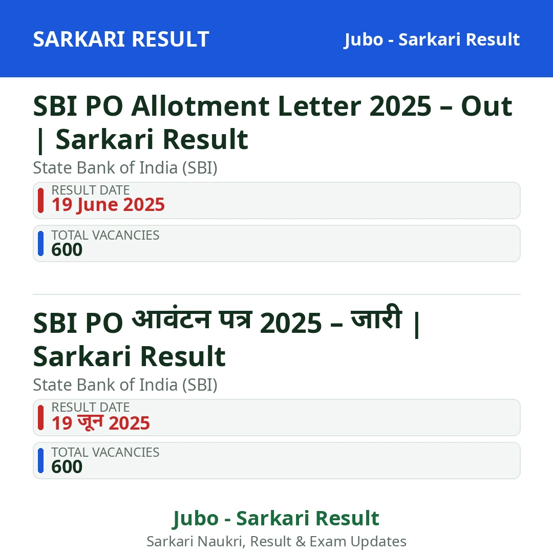 SBI PO Allotment Letter 2025 – Out | Sarkari Result