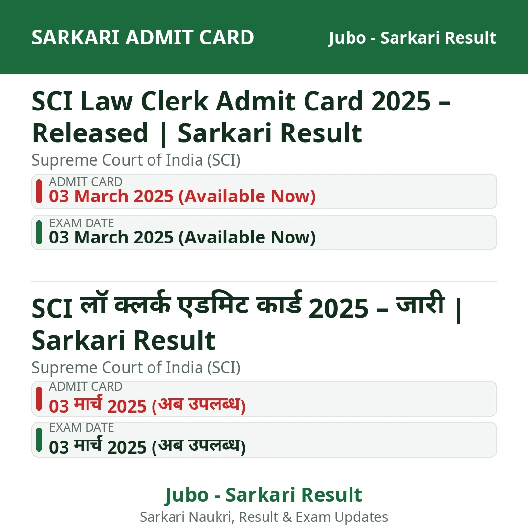 SCI Law Clerk Admit Card 2025 – Released | Sarkari Result