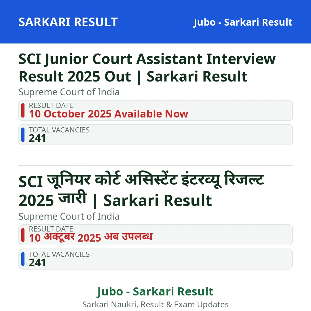 SCI Junior Court Assistant Interview Result 2025 Out | Sarkari Result