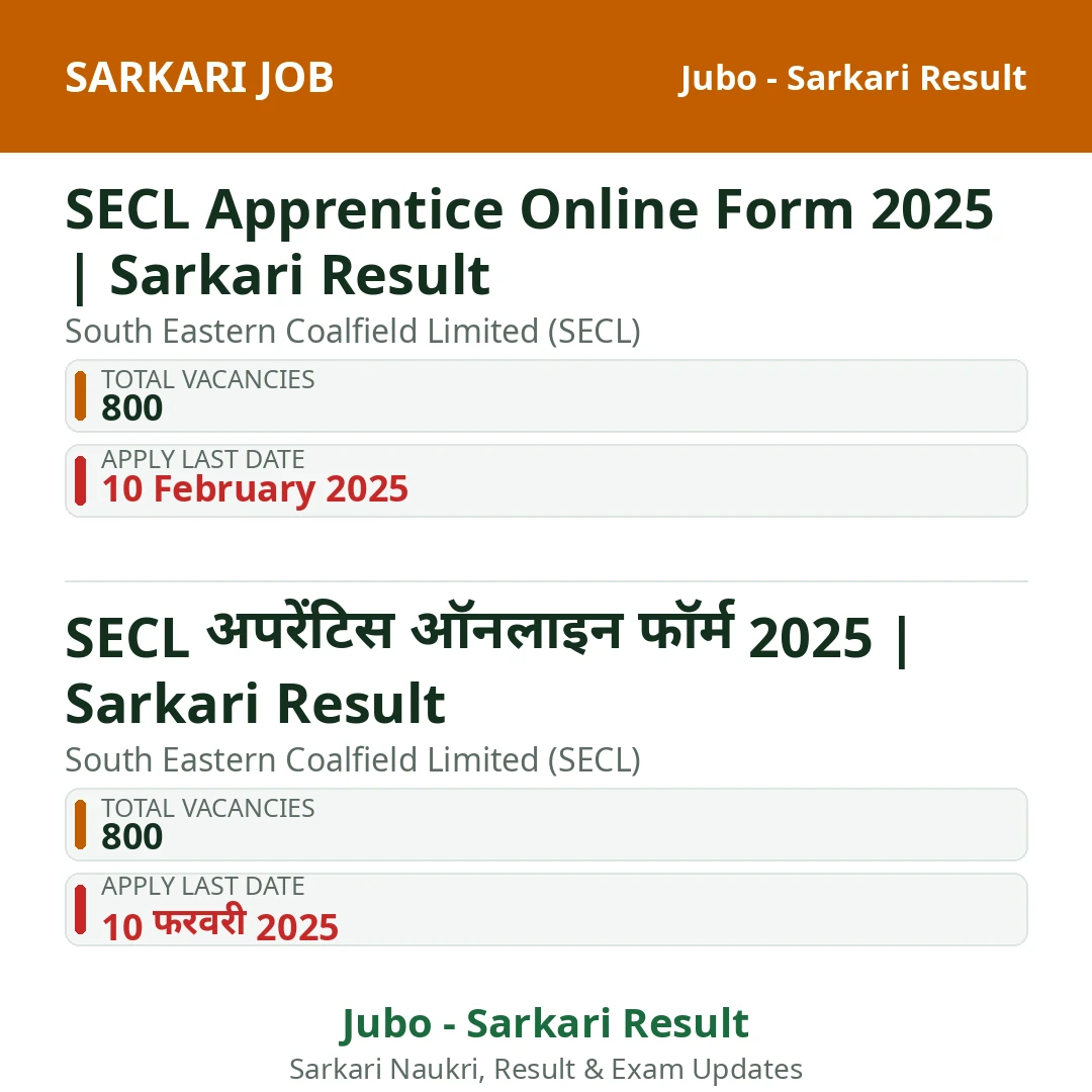 SECL Apprentice Online Form 2025 | Sarkari Result