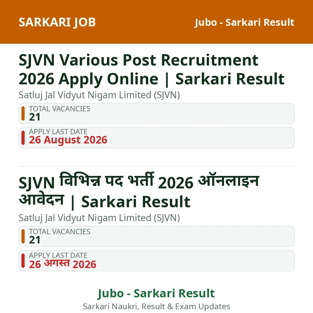 SJVN Various Post Recruitment 2026 Apply Online | Sarkari Result