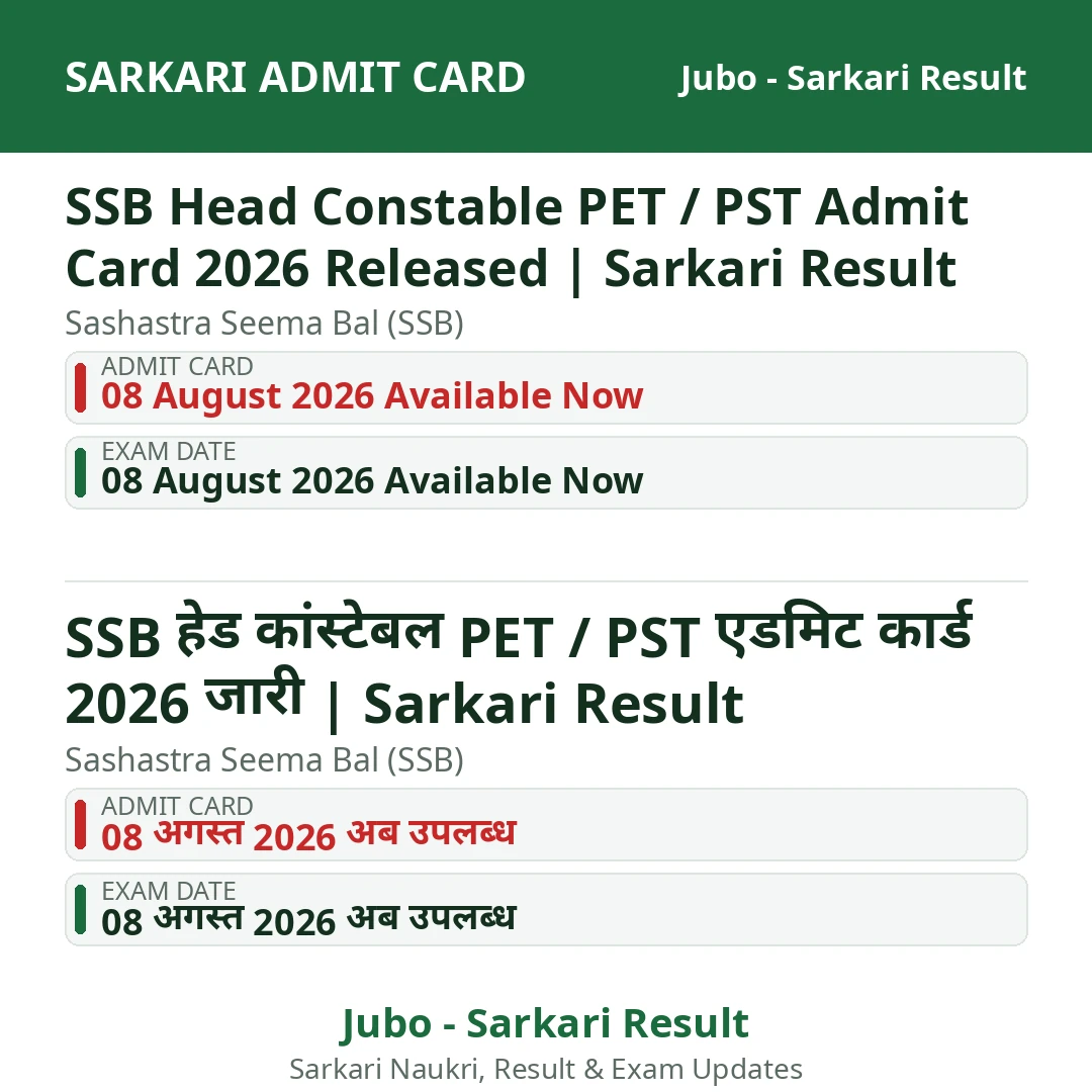 SSB Head Constable PET / PST Admit Card 2026 Released | Sarkari Result