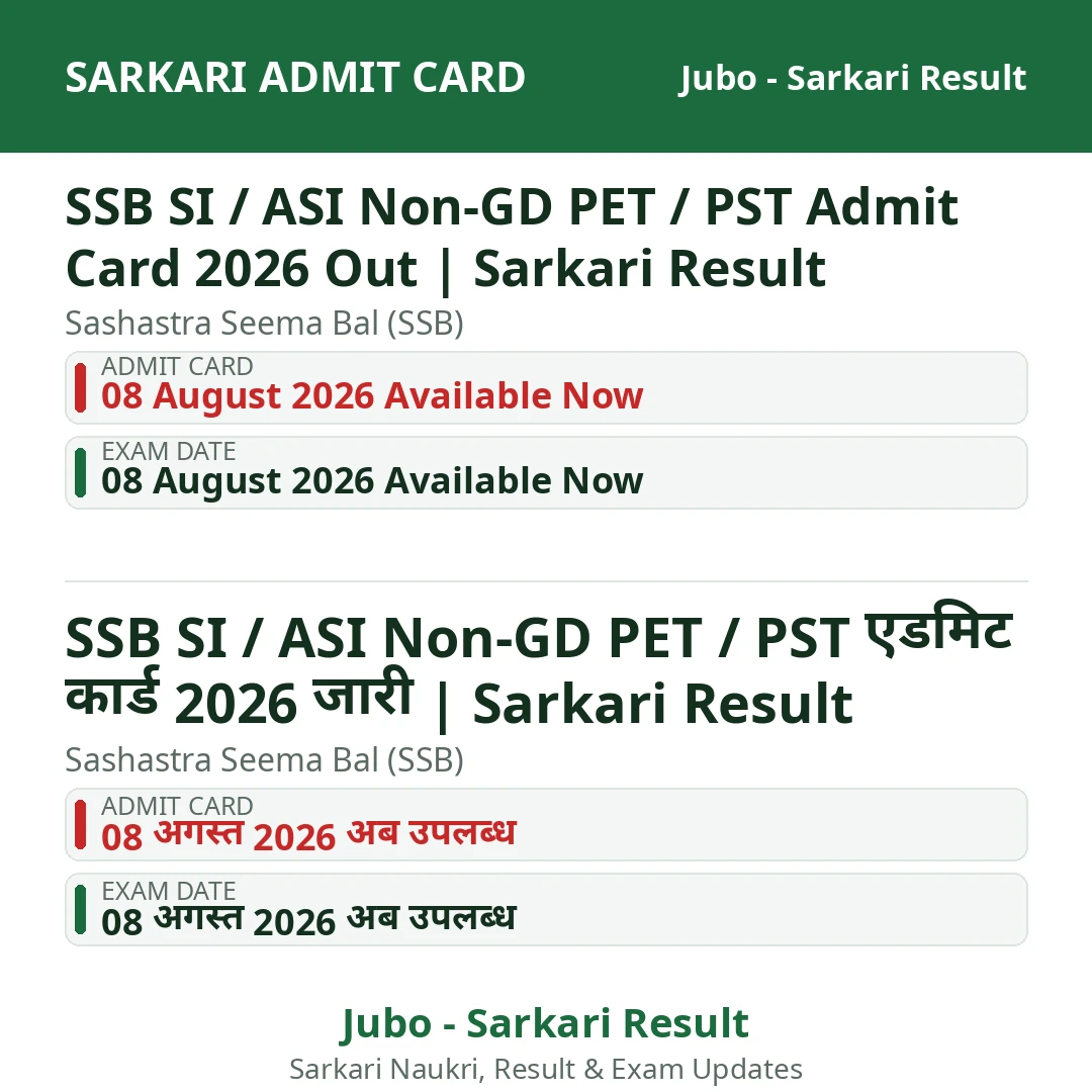 SSB SI / ASI Non-GD PET / PST Admit Card 2026 Out | Sarkari Result