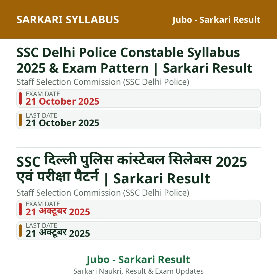 SSC Delhi Police Constable Syllabus 2025 & Exam Pattern | Sarkari Result