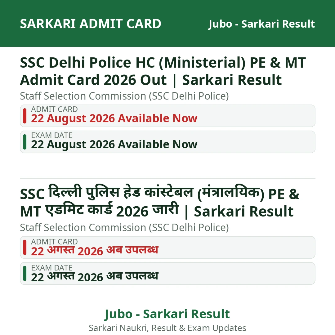 SSC Delhi Police HC (Ministerial) PE & MT Admit Card 2026 Out | Sarkari Result