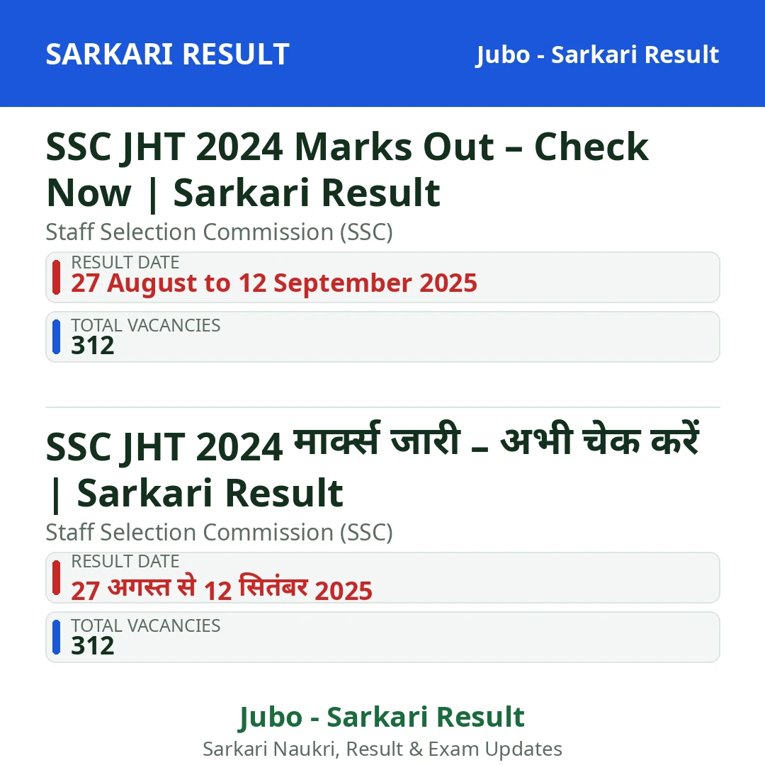 SSC JHT 2024 Marks Out – Check Now | Sarkari Result